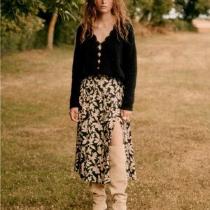 Sezane Alicia Floral Black and Cream Women's Skirt